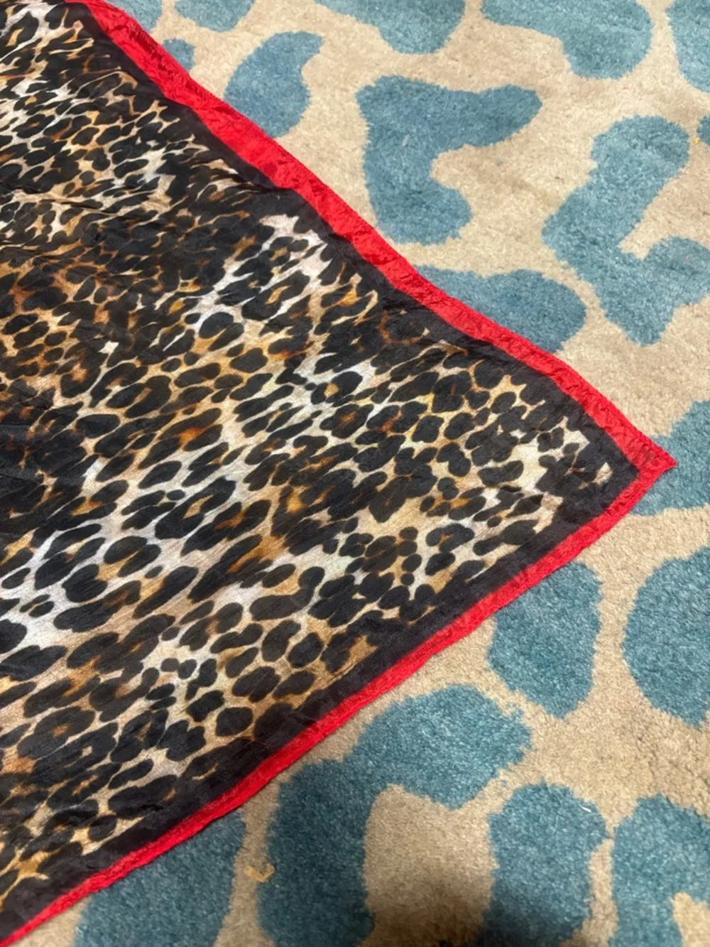Free People Leopard Print Sheer Scarf with Red Trim - Picture 4 of 4